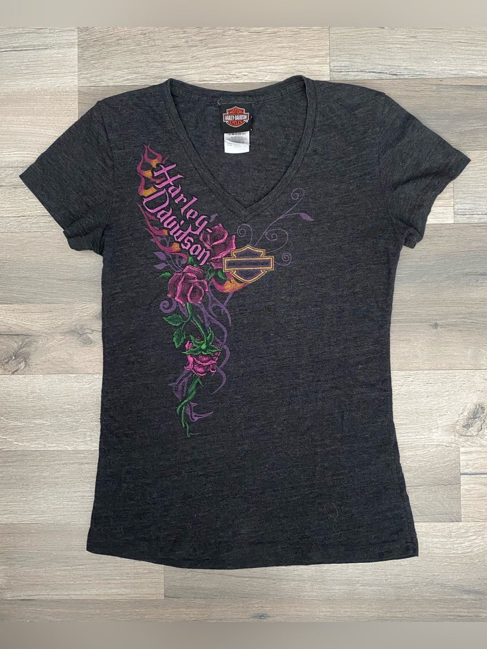 Harley Davidson Gray Pink Roses Flames El Paso TX Tee M
